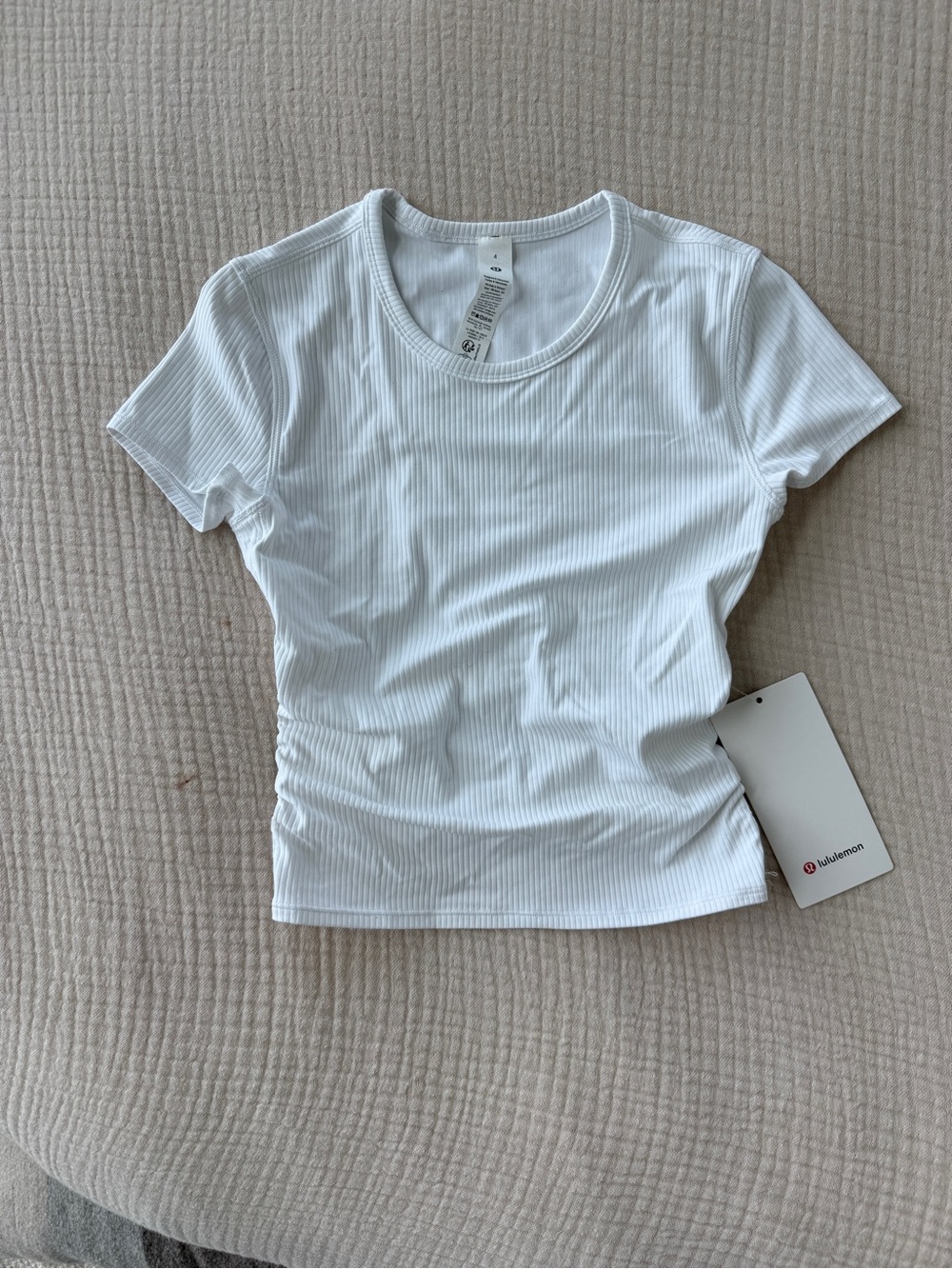 lululemon athletica White Ribbed Short Sleeve Crop Tee
